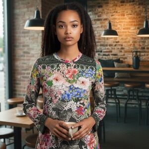 JOHNNY WAS LOS ANGELES Womens XS Long Sleeve Cranes Floral Print Bamboo Viscose